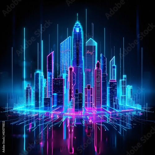 Cyberpunk City Skyline with Neon Lights and High-Rise Buildings