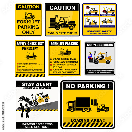 set of warning signs, forklift sign vector