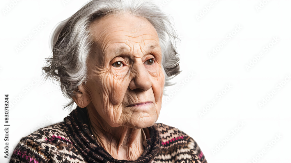 elderly woman looking calm and peaceful against white background. generative ai elderly woman looking calm and peaceful against white background. generative ai
