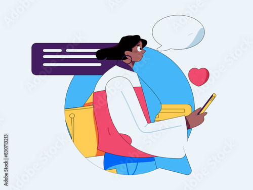 Virtual characters social communication concept business flat vector hand drawn illustration
