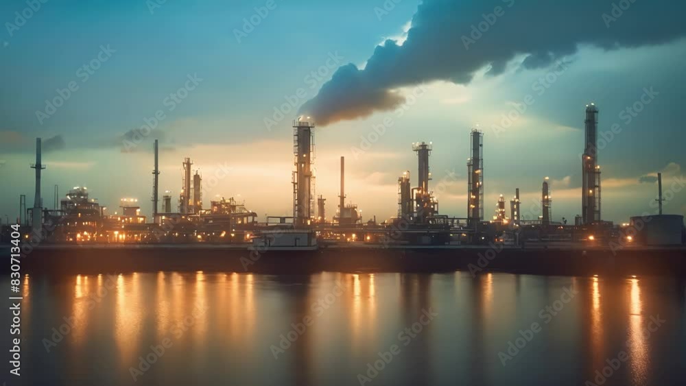 Aerial view of chemical oil refinery plant at night scene. Oil refinery plant of petrochemistry industry Aerial view of chemical oil refinery plant at night scene. Oil refinery plant of petrochemistry industry