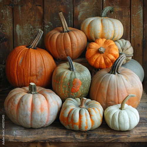 Vintage Halloween Decorations: A Collection of Pumpkins in Various Shapes and Sizes