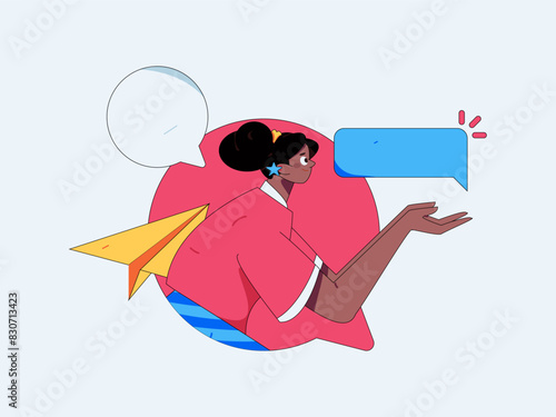 Virtual characters social communication concept business flat vector hand drawn illustration
