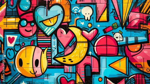 An urban graffiti-style illustration with street art elements  representing urban culture and creativity.