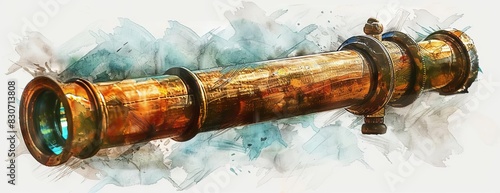 The details of this telescope so that it looks real. Make the colors vibrant and the textures sharp. Keep the watercolor-like background.