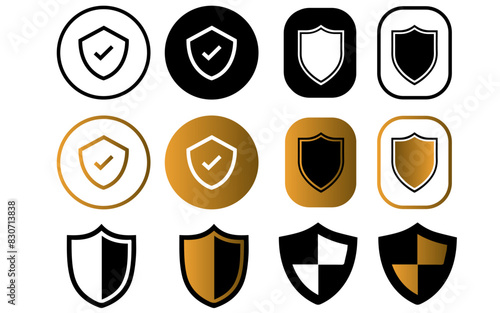 Shield check mark icon or security shield protection icon with tick symbol