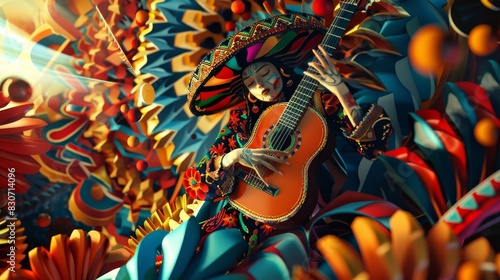 Digital reinterpretation of Latin American music swirling melodies capture celebration photo