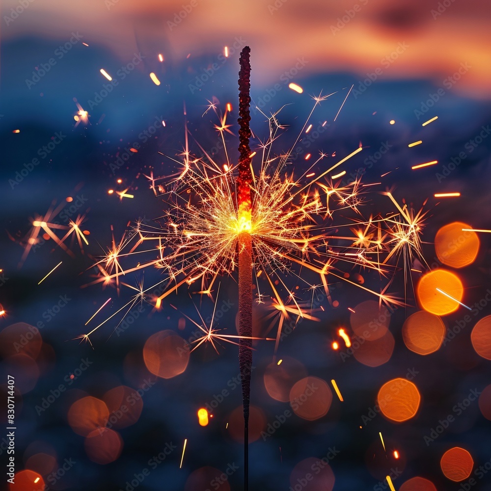 Obraz premium Celebratory Sparkler Blur in Focus against a Twilight Sky
