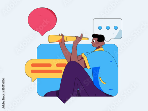 Virtual characters social communication concept business flat vector hand drawn illustration
