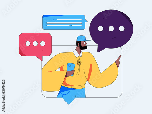 Virtual characters social communication concept business flat vector hand drawn illustration
