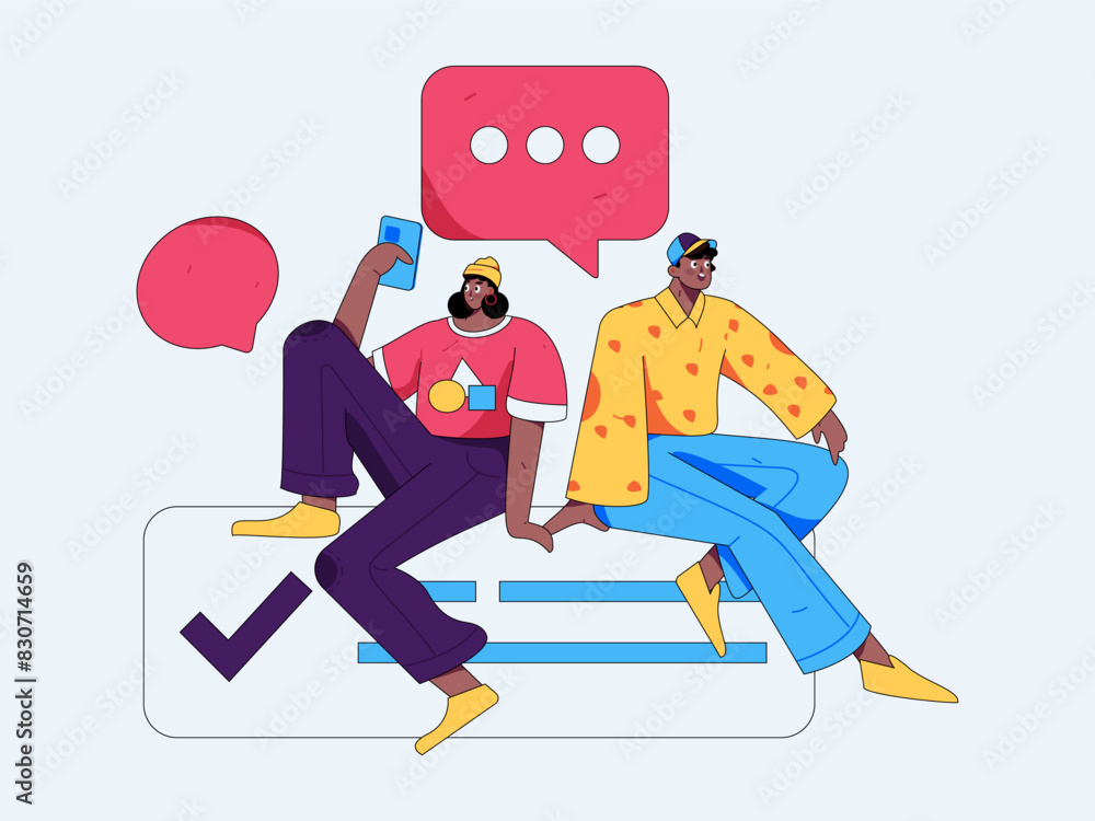 Virtual characters social communication concept business flat vector hand drawn illustration
Virtual characters social communication concept business flat vector hand drawn illustration