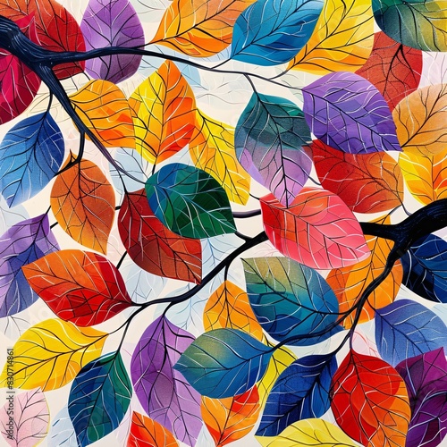 Wallpaper Mural Vivid Leaf Mosaic: A Colorful Art Display Torontodigital.ca