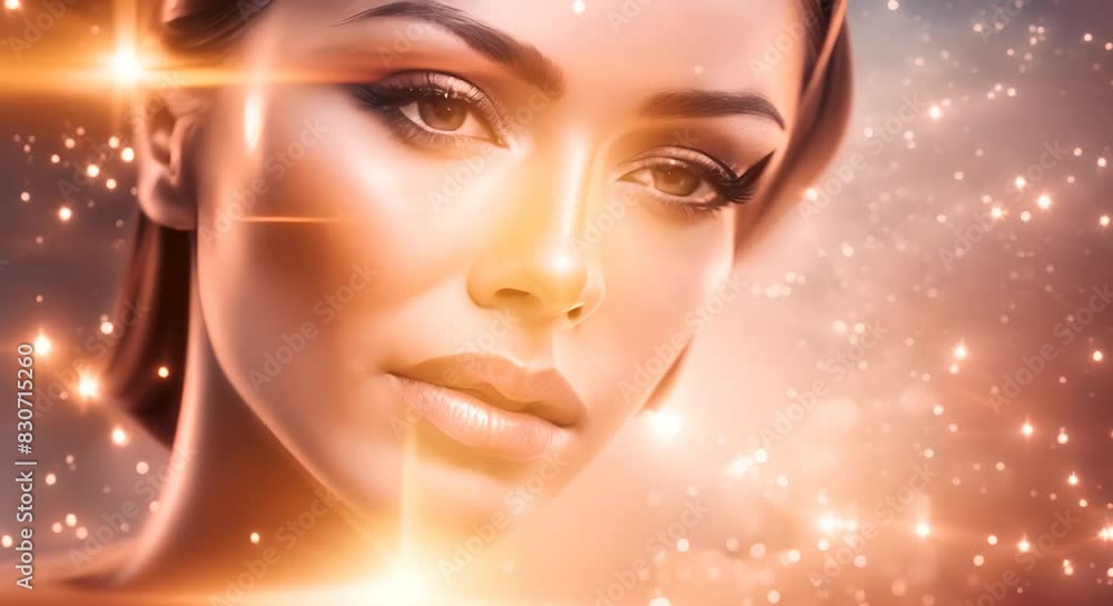 Womans Face With Glowing Stars Background Womans Face With Glowing Stars Background