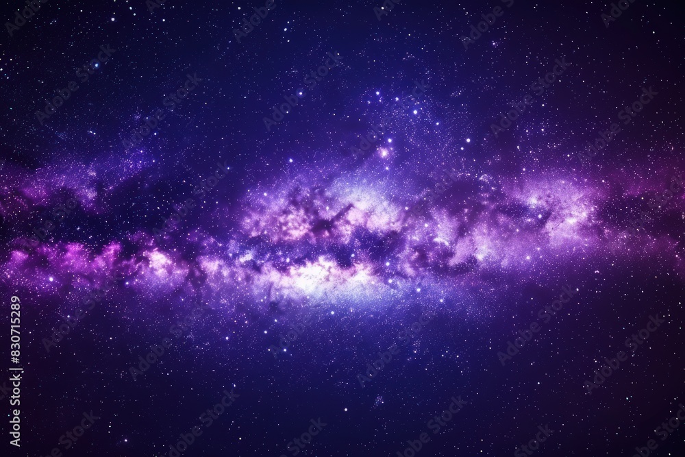 Beautiful night sky with stars and purple galaxy background.