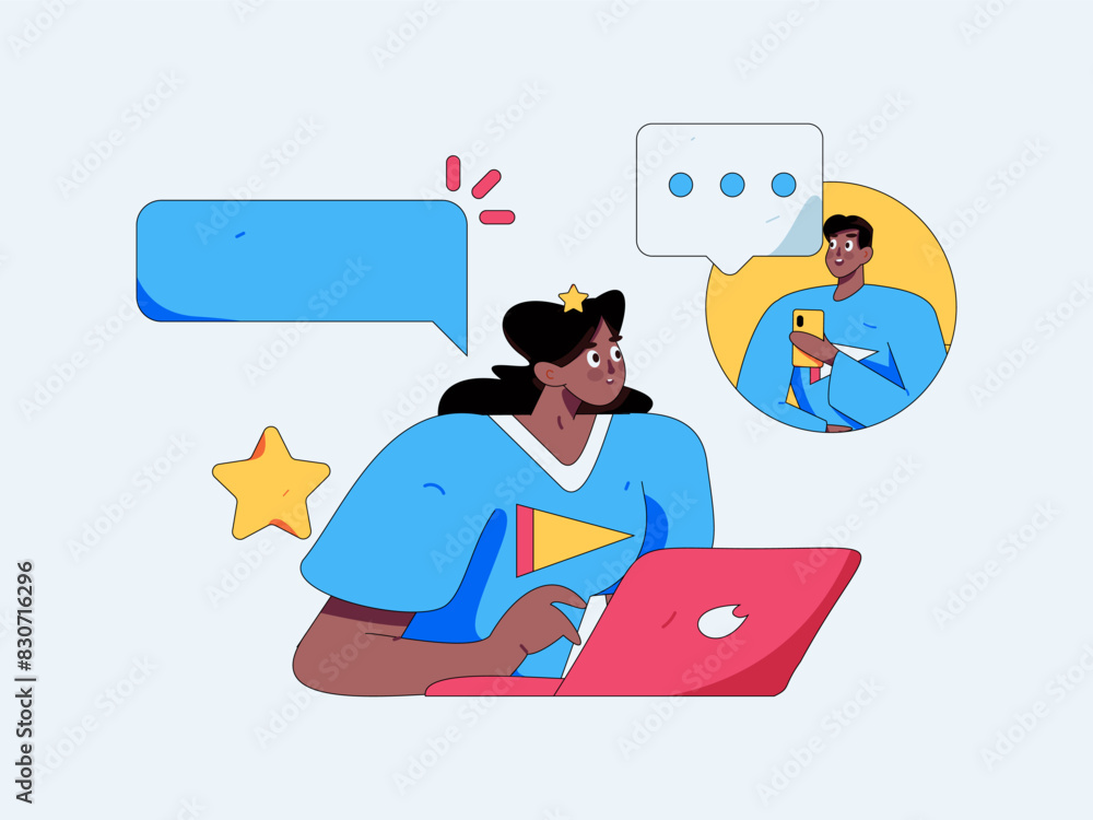 Virtual characters social communication concept business flat vector hand drawn illustration
Virtual characters social communication concept business flat vector hand drawn illustration