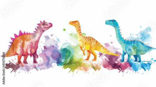 Watercolor illustration Four of colorful dinosaurs vector