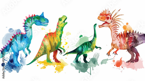 Watercolor illustration Four of colorful dinosaurs vector