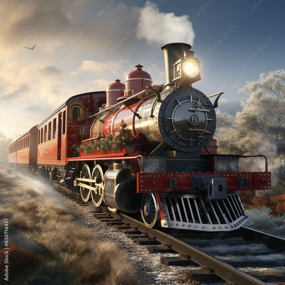 Obraz premium A Steam Train Chugging Through a Snow Covered Forest