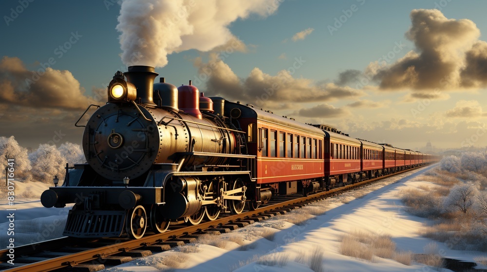 Obraz premium A Steam Train Chugging Through a Snow Covered Forest