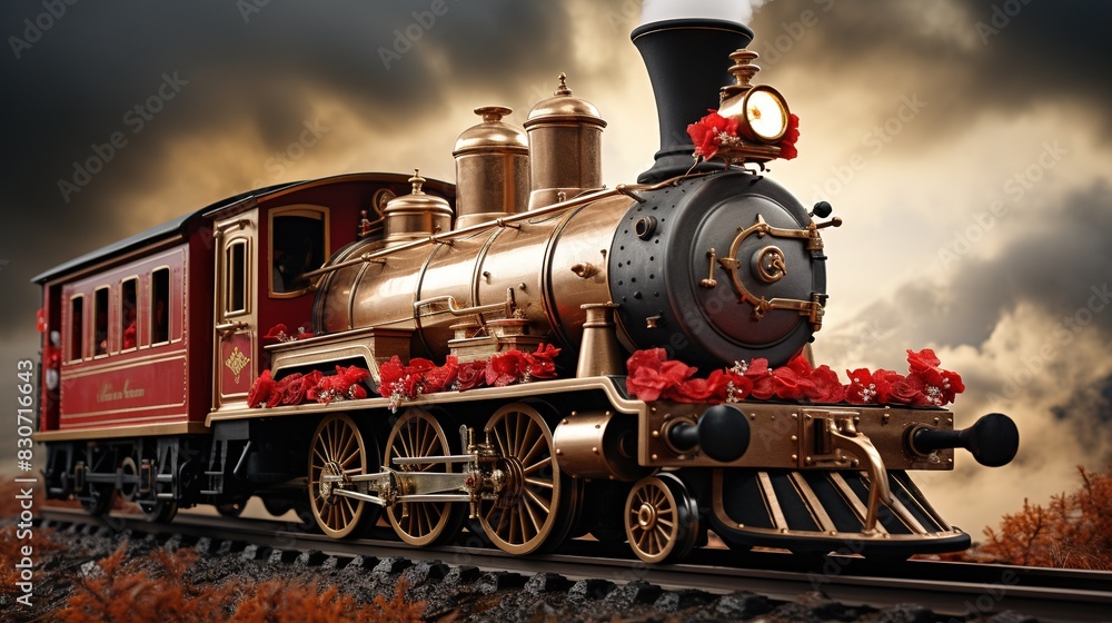 Fototapeta premium A Steam Train Chugging Through a Snow Covered Forest