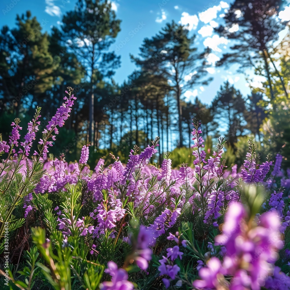Naklejka premium Serene Wildflower Meadow under a Sunny Sky
