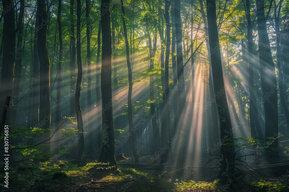 Obraz premium Spring Silent Forest: Bright Sun Rays