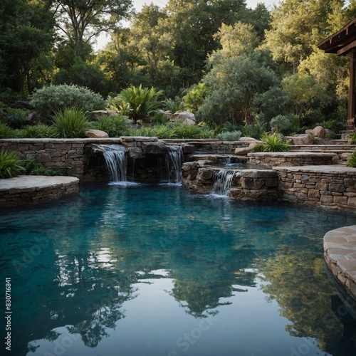 A haven of peace and tranquility  where the soothing sounds of water create a sense of serenity around the house in the pool.  