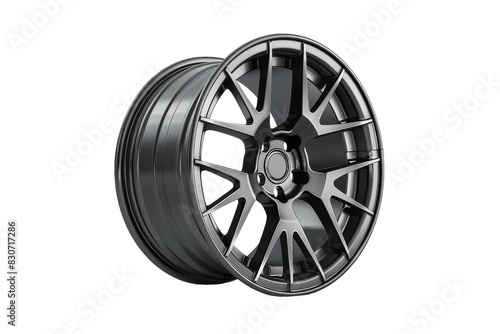 Sleek Matte Gunmetal Spoke Wheel Isolated on Transparent Background © Hashi