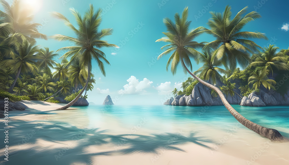 Tropical Paradise: Palm-fringed Beach and Turquoise Waters Tropical Paradise: Palm-fringed Beach and Turquoise Waters