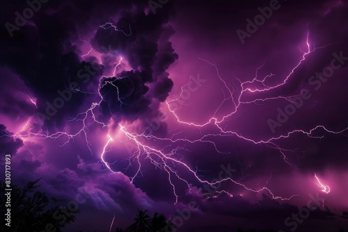 Summer storm with bolts of lightning at night.