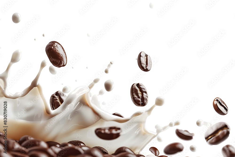 Coffee beans with milk splash isolated on white background Coffee beans with milk splash isolated on white background