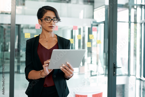 Free Download Business woman, social media app and tablet for typing, office and communication. Employee, person scrolling on work website and networking, searching and technology or internet browsing online - GFXLoad