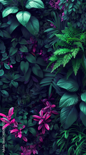 Wallpaper Mural Enchanted Tropical Jungle with Lush Greenery and Vibrant Pink Flowers Torontodigital.ca