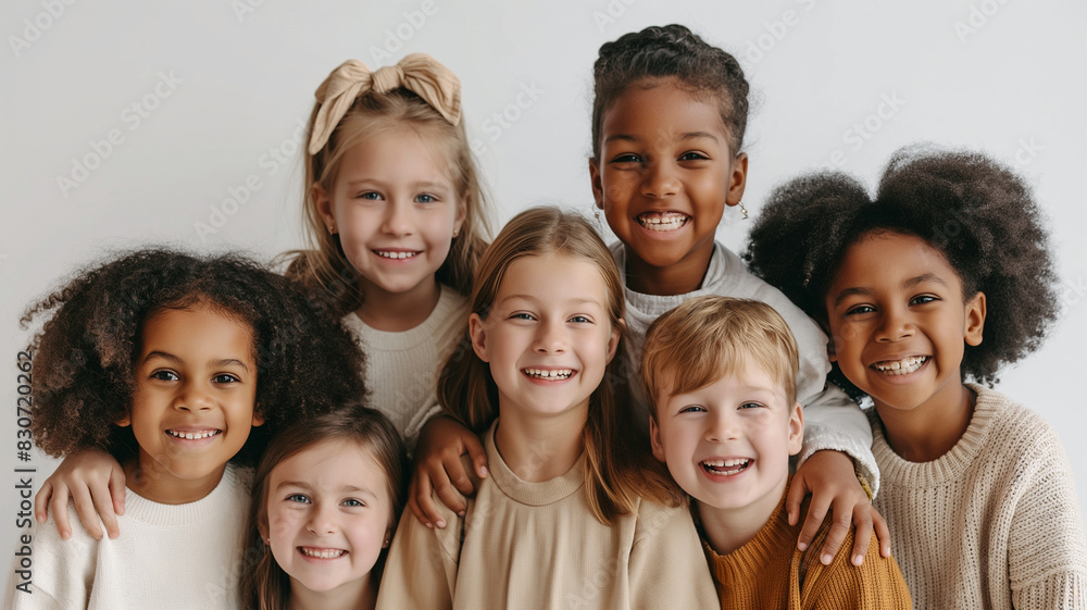 A group of children are smiling for the camera. Kids diversity, multiracial group of preschoolers A group of children are smiling for the camera. Kids diversity, multiracial group of preschoolers
