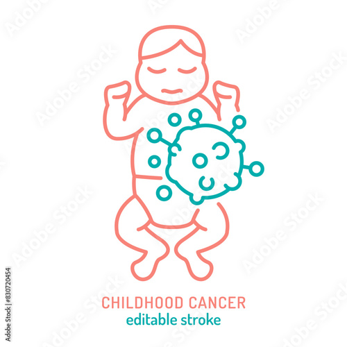 Childhood cancer, malignant melanoma in kids outline icon.