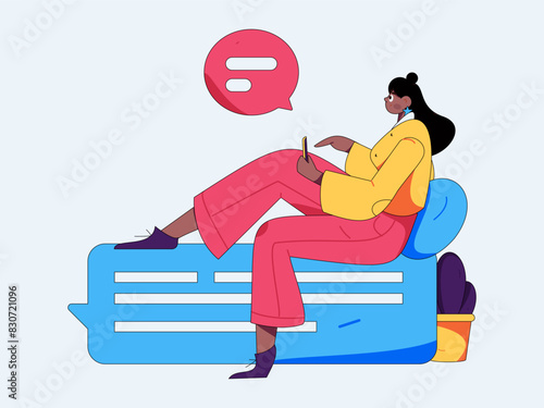 Virtual characters social communication concept business flat vector hand drawn illustration
