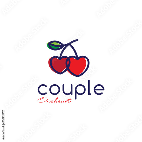 cherry love line logo design vector