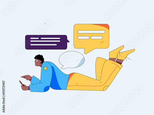 Virtual characters social communication concept business flat vector hand drawn illustration
