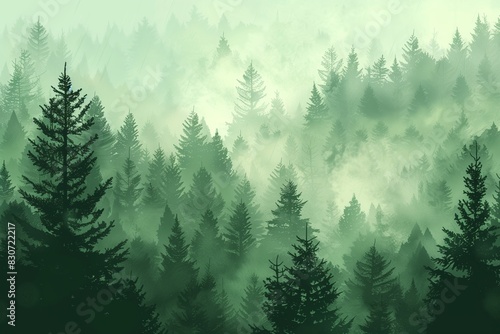Misty Coniferous Tree Vector Landscape