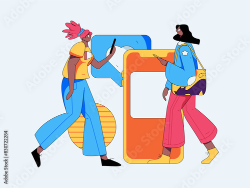Virtual characters social communication concept business flat vector hand drawn illustration
