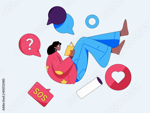 Virtual characters social communication concept business flat vector hand drawn illustration
