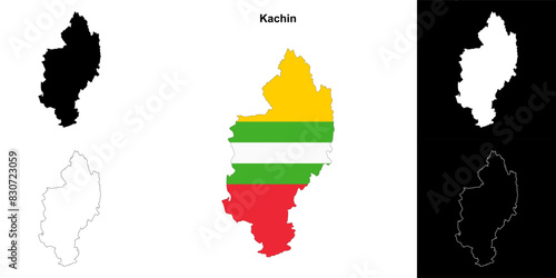 Kachin blank outline map set photo