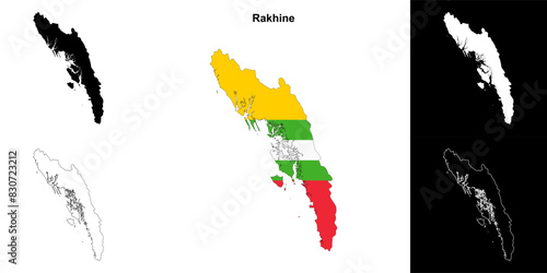 Rakhine blank outline map set photo