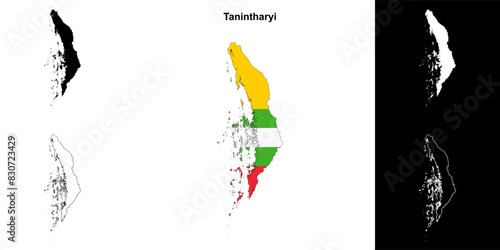 Tanintharyi blank outline map set