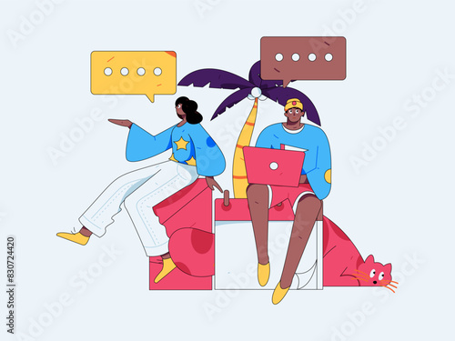 Virtual characters social communication concept business flat vector hand drawn illustration
