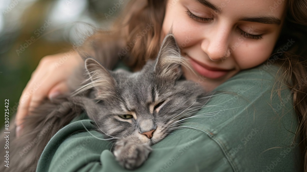 Emotional Bond: Woman Snuggles with Her Cat