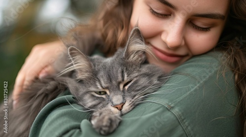 Emotional Bond: Woman Snuggles with Her Cat