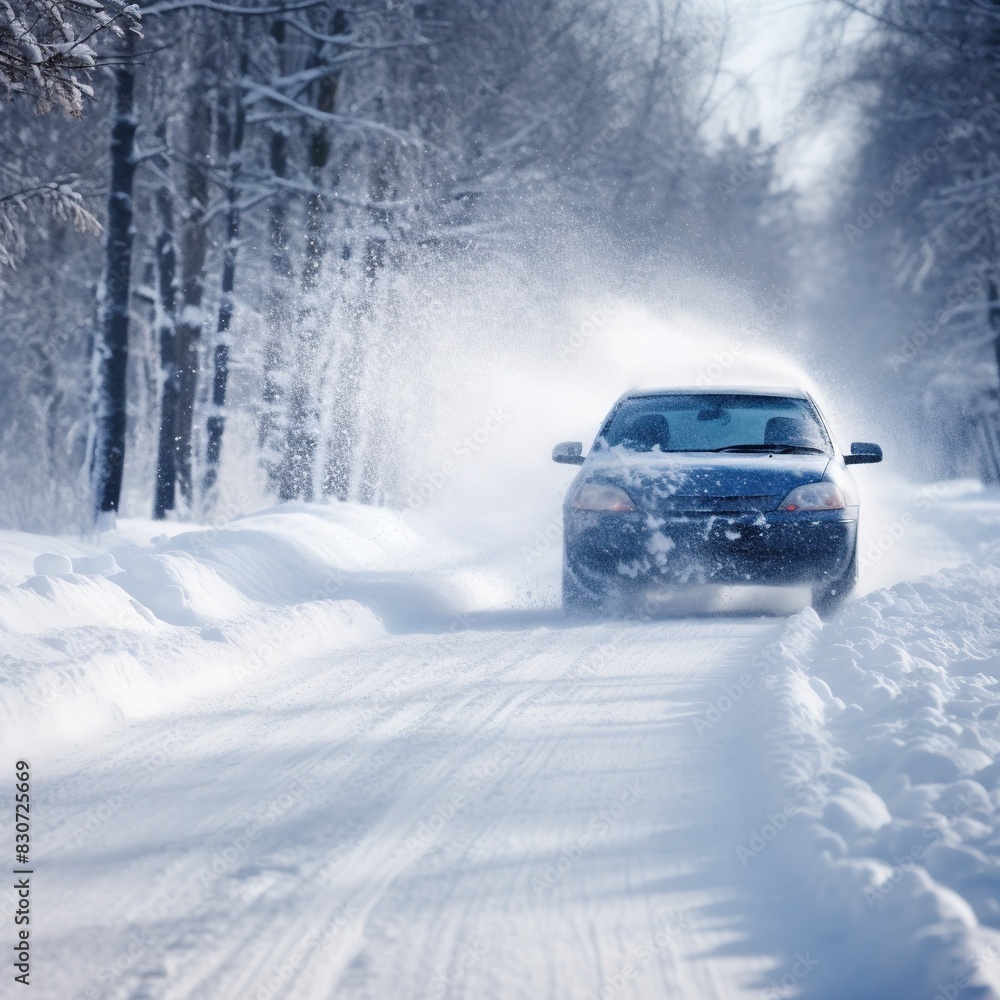 Obraz premium Elegance Car in the Hush of the Snowy Winter