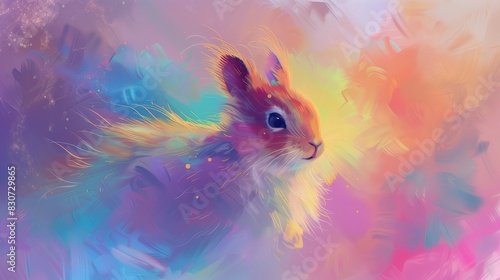 Surreal Squirrel Portrait in a Dreamlike Setting with Vivid Colors and Ethereal Lighting Creating a Whimsical and Magical Atmosphere

