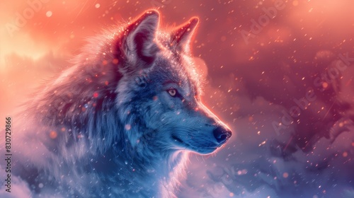 Ethereal Wolf Portrait in a Fiery and Dreamlike Setting with Vivid Colors and Surreal Lighting Effects

